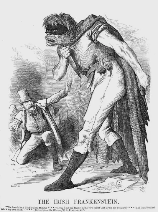 Punch Magazine Punch magazine depicts the Fenian movement as Frankenstein's monster to Charles Parnell's Frankenstein, in the wake of the Phoenix Park Murders